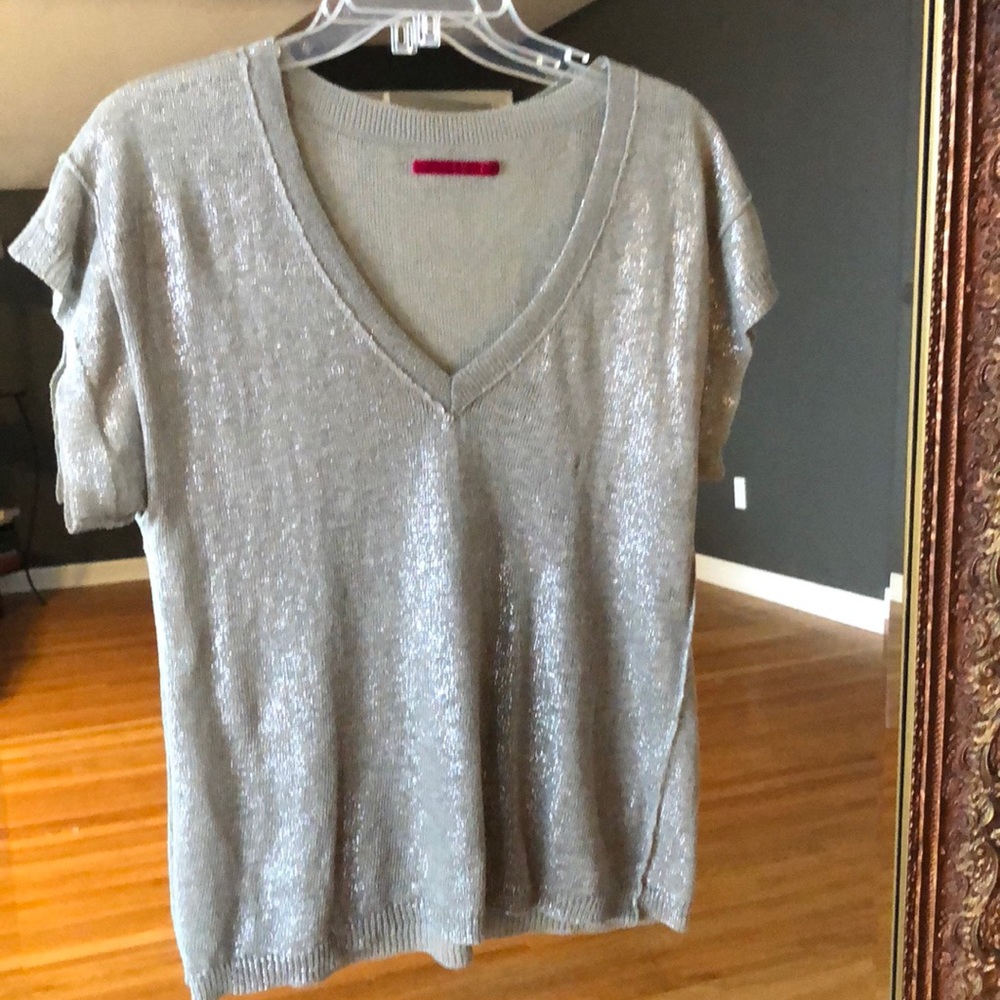 Velvet shimmering silver knit top